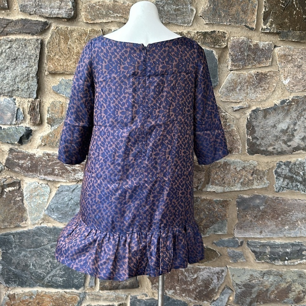 Sezane Robe Auberie Jacquard Leopard Blue Ruffled Hem Shift Dress size 36 (4) - Picture 6 of 12